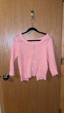Vintage dELiA*s Pink Open Pointelle Knit Sweater with Bow Back Detail
